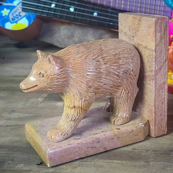 Hand Carved Bear Book Ends Minnesota Agate 1950s - Picture 6 of 15